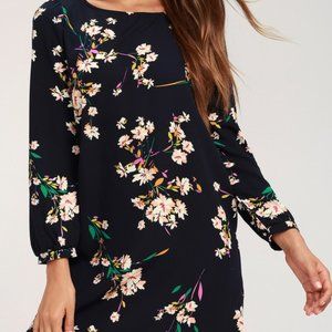 Navy Blue Floral Dress with sleeves